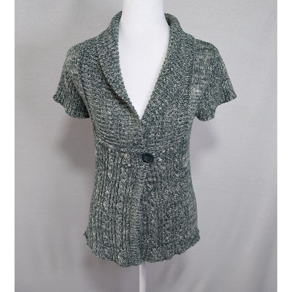 Vintage Y2K Energie Cardigan Chunky Knit Sweater Womens Dark Green White Large
